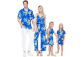 Matchable Family Hawaiian Luau Clothes in Hibiscus Blue