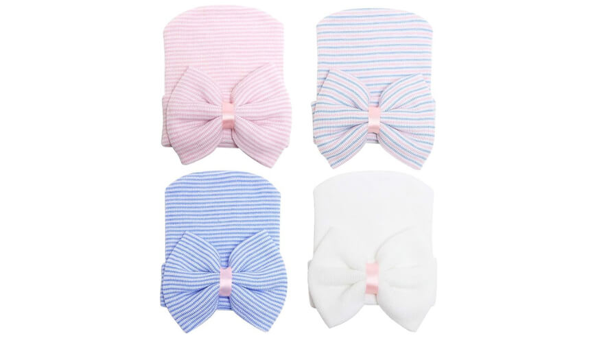Zando Baby Beanie with Bow: Soft Cotton Newborn Cap