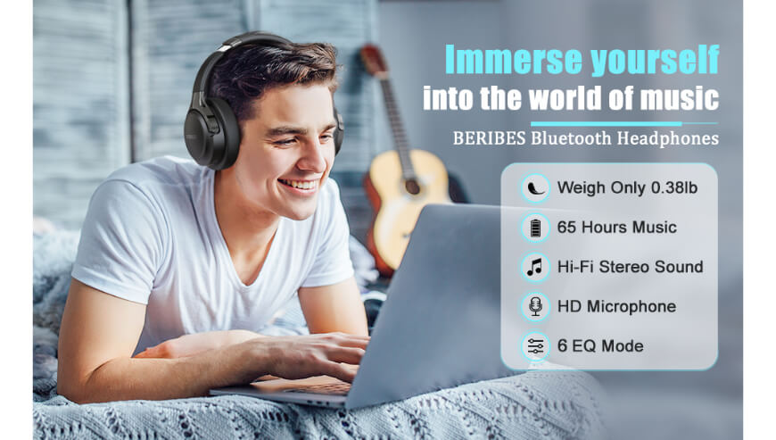 BERIBES Bluetooth Headphones – 65H Playtime & 6 EQ Modes